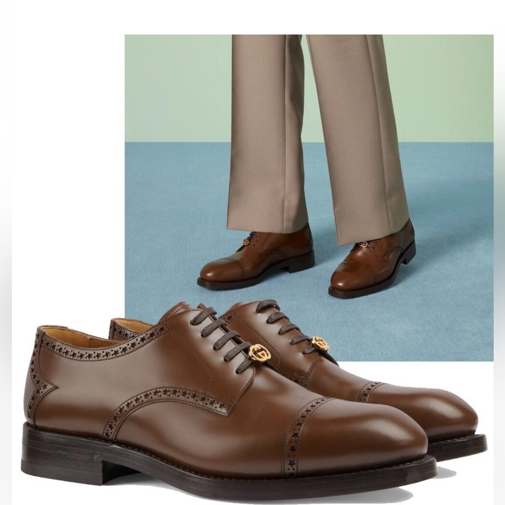 NWB GUCCI SHOES MENS ROOSTER BROGUE
BROWN LEATHER DURBY GUCCI SIZE/10 - Picture 2 of 16
